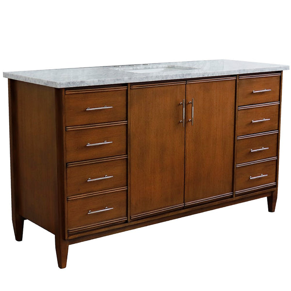 Bellaterra Home 61" Single sink vanity in Walnut finish with Black galaxy granite and rectangle sink - Luxe Bathroom Vanities