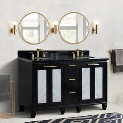 Bellaterra Home 61" Double sink vanity in Black finish with Black galaxy granite and oval sink - Luxe Bathroom Vanities