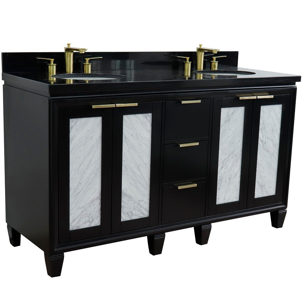 Bellaterra Home 61" Double sink vanity in Black finish with Black galaxy granite and oval sink - Luxe Bathroom Vanities