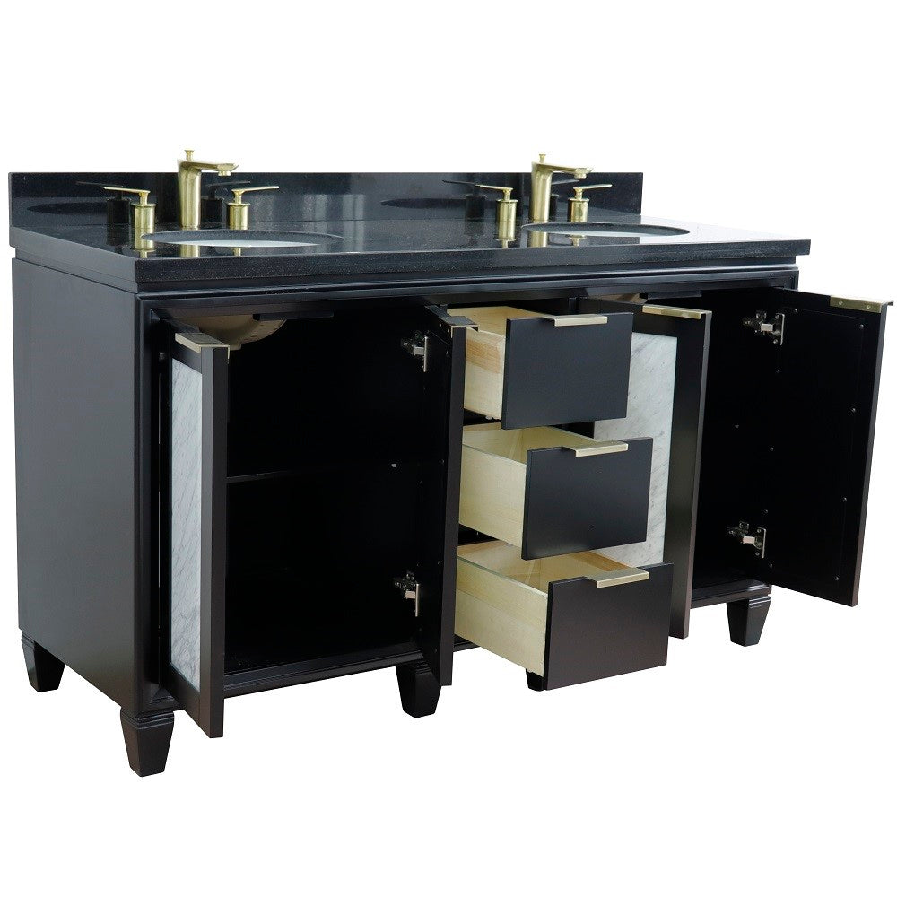 Bellaterra Home 61" Double sink vanity in Black finish with Black galaxy granite and oval sink - Luxe Bathroom Vanities