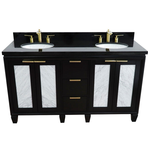 Bellaterra Home 61" Double sink vanity in Black finish with Black galaxy granite and oval sink - Luxe Bathroom Vanities