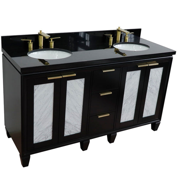 Bellaterra Home 61" Double sink vanity in Black finish with Black galaxy granite and oval sink - Luxe Bathroom Vanities