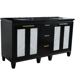 Bellaterra Home 61" Double sink vanity in Black finish with Black galaxy granite and oval sink - Luxe Bathroom Vanities