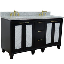 Bellaterra Home 61" Double sink vanity in Black finish with Black galaxy granite and oval sink - Luxe Bathroom Vanities