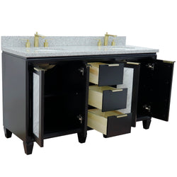 Bellaterra Home 61" Double sink vanity in Black finish with Black galaxy granite and oval sink - Luxe Bathroom Vanities