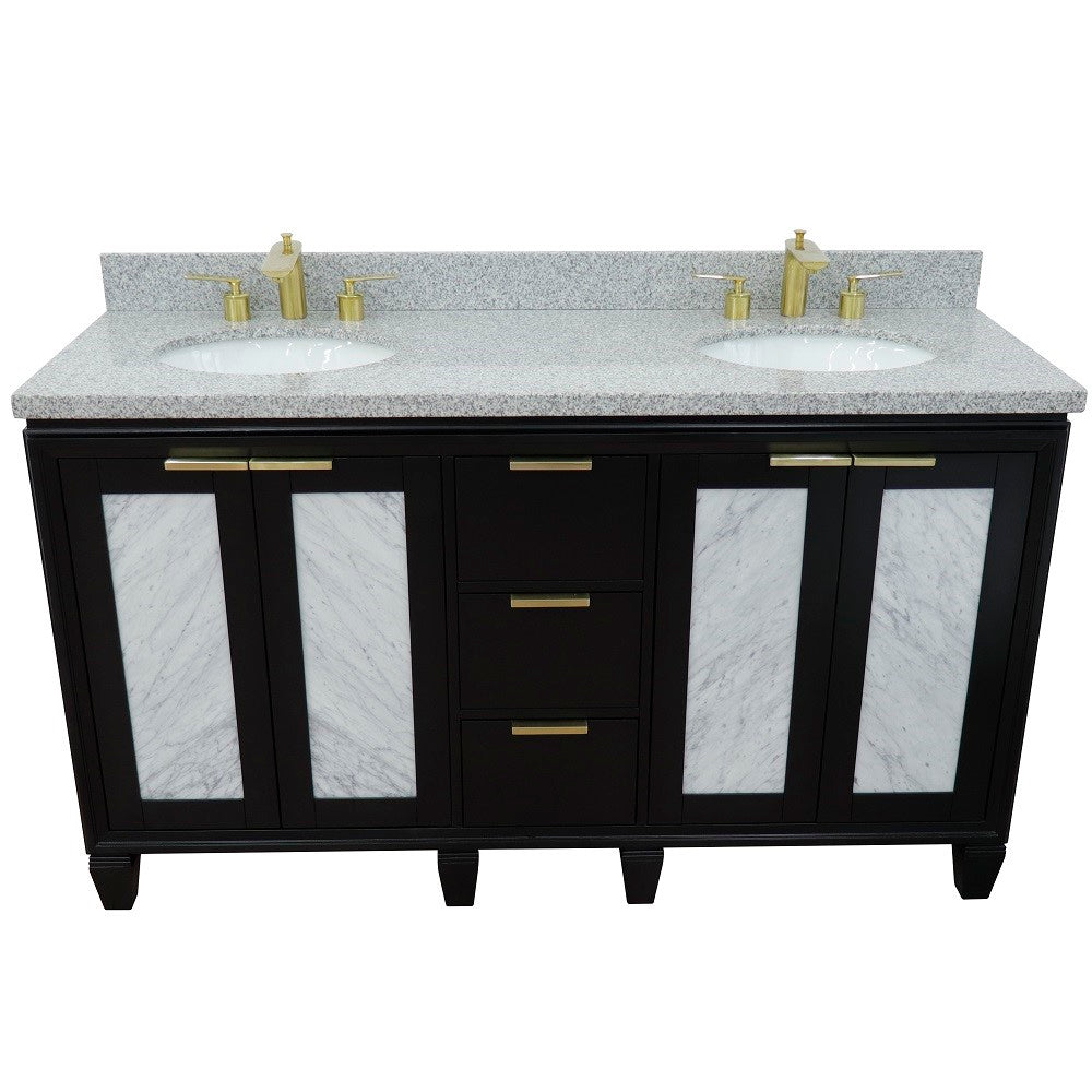 Bellaterra Home 61" Double sink vanity in Black finish with Black galaxy granite and oval sink - Luxe Bathroom Vanities