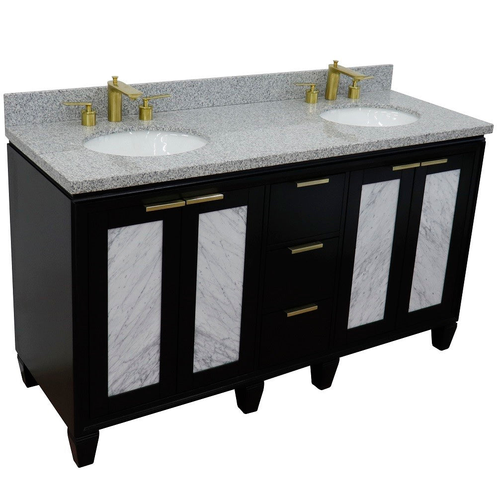 Bellaterra Home 61" Double sink vanity in Black finish with Black galaxy granite and oval sink - Luxe Bathroom Vanities