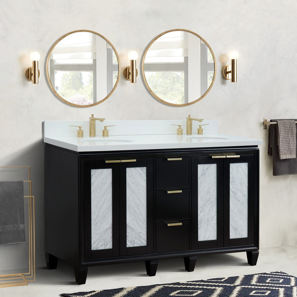 Bellaterra Home 61" Double sink vanity in Black finish with Black galaxy granite and oval sink - Luxe Bathroom Vanities