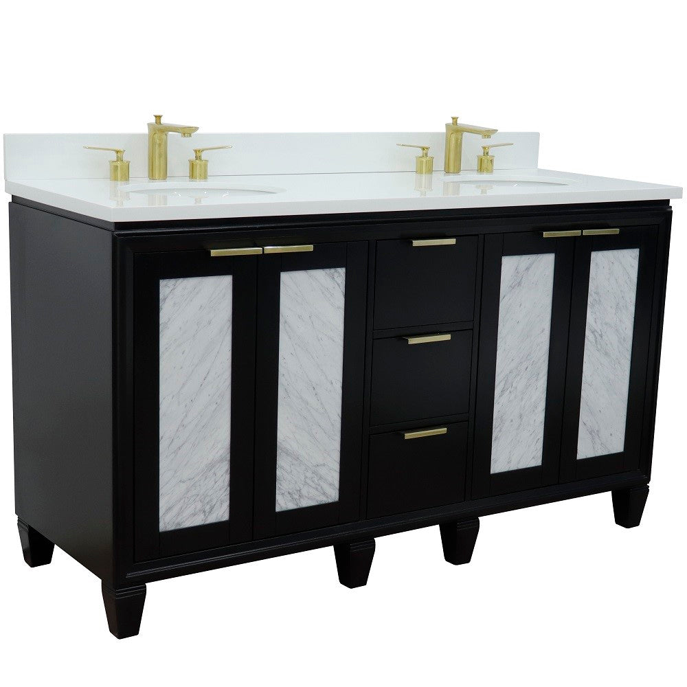 Bellaterra Home 61" Double sink vanity in Black finish with Black galaxy granite and oval sink - Luxe Bathroom Vanities