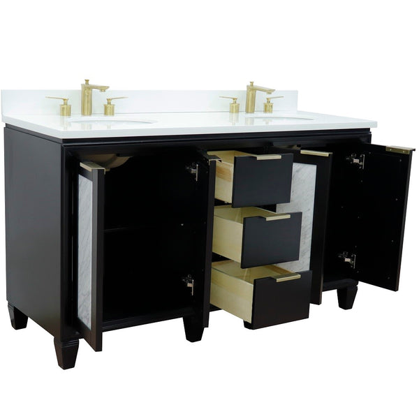 Bellaterra Home 61" Double sink vanity in Black finish with Black galaxy granite and oval sink - Luxe Bathroom Vanities