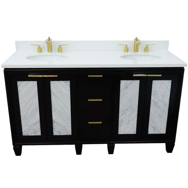 Bellaterra Home 61" Double sink vanity in Black finish with Black galaxy granite and oval sink - Luxe Bathroom Vanities