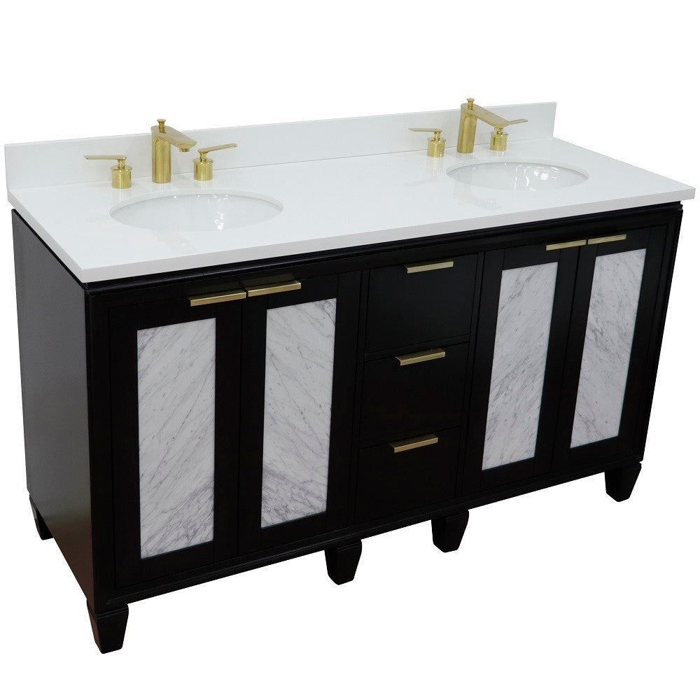 Bellaterra Home 61" Double sink vanity in Black finish with Black galaxy granite and oval sink - Luxe Bathroom Vanities