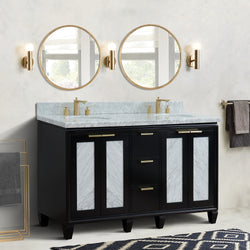 Bellaterra Home 61" Double sink vanity in Black finish with Black galaxy granite and oval sink - Luxe Bathroom Vanities