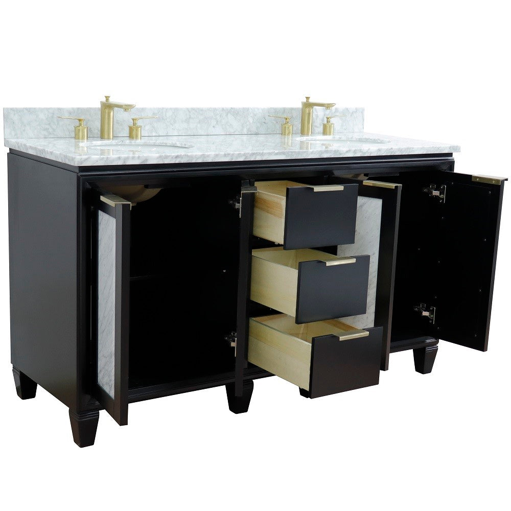 Bellaterra Home 61" Double sink vanity in Black finish with Black galaxy granite and oval sink - Luxe Bathroom Vanities