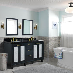 Bellaterra Home 61" Double sink vanity in Black finish with Black galaxy granite and oval sink - Luxe Bathroom Vanities