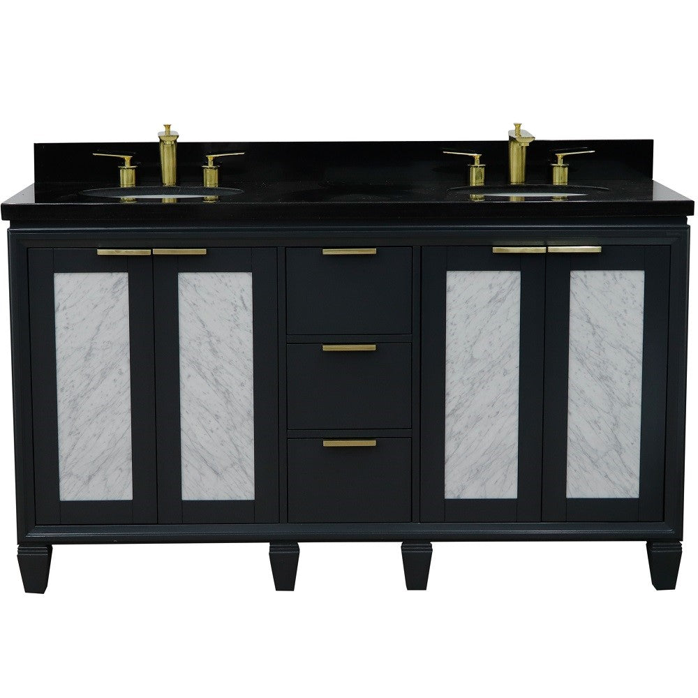 Bellaterra Home 61" Double sink vanity in Black finish with Black galaxy granite and oval sink - Luxe Bathroom Vanities