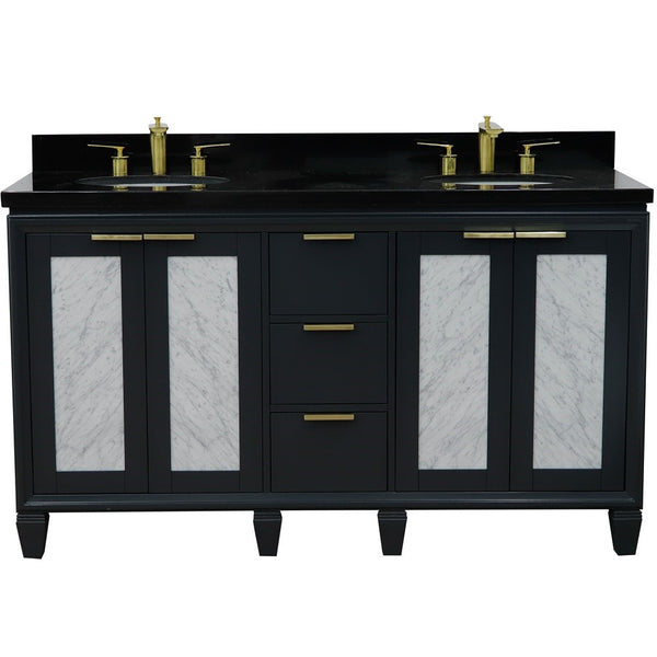 Bellaterra Home 61" Double sink vanity in Black finish with Black galaxy granite and oval sink - Luxe Bathroom Vanities