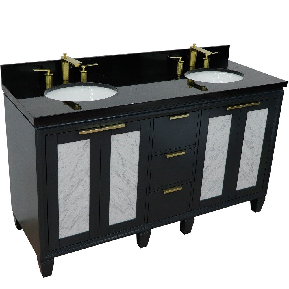 Bellaterra Home 61" Double sink vanity in Black finish with Black galaxy granite and oval sink - Luxe Bathroom Vanities