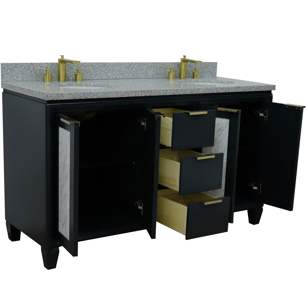 Bellaterra Home 61" Double sink vanity in Black finish with Black galaxy granite and oval sink - Luxe Bathroom Vanities