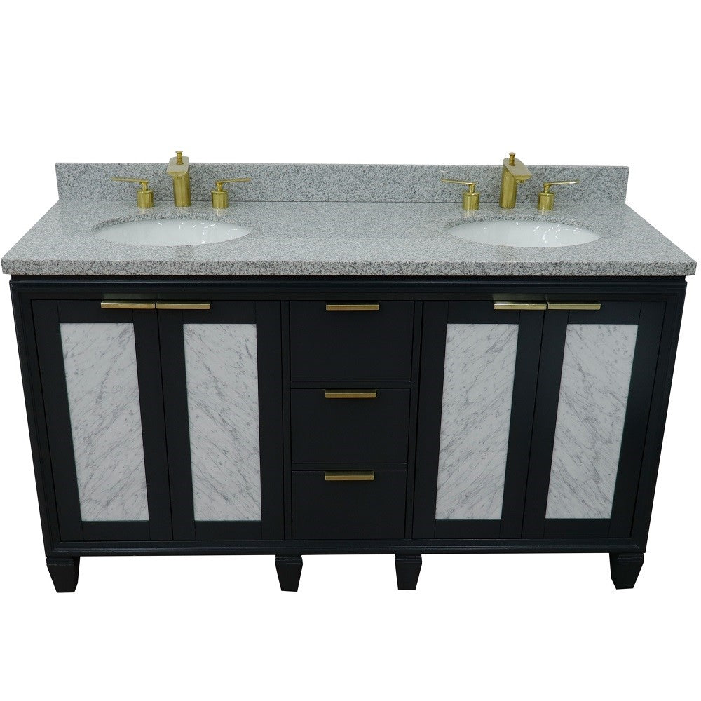 Bellaterra Home 61" Double sink vanity in Black finish with Black galaxy granite and oval sink - Luxe Bathroom Vanities