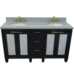 Bellaterra Home 61" Double sink vanity in Black finish with Black galaxy granite and oval sink - Luxe Bathroom Vanities