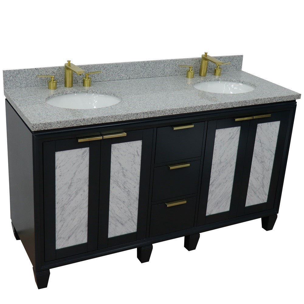 Bellaterra Home 61" Double sink vanity in Black finish with Black galaxy granite and oval sink - Luxe Bathroom Vanities