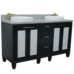 Bellaterra Home 61" Double sink vanity in Black finish with Black galaxy granite and round sink - Luxe Bathroom Vanities