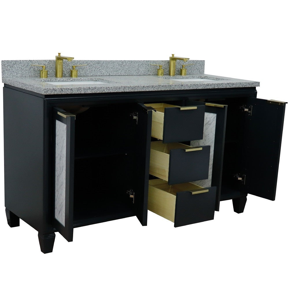 Bellaterra Home 61" Double sink vanity in Black finish with Black galaxy granite and rectangle sink - Luxe Bathroom Vanities