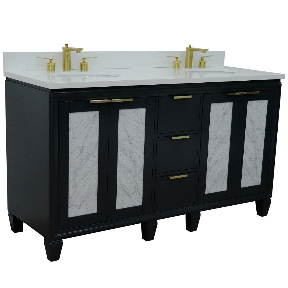 Bellaterra Home 61" Double sink vanity in Black finish with Black galaxy granite and oval sink - Luxe Bathroom Vanities