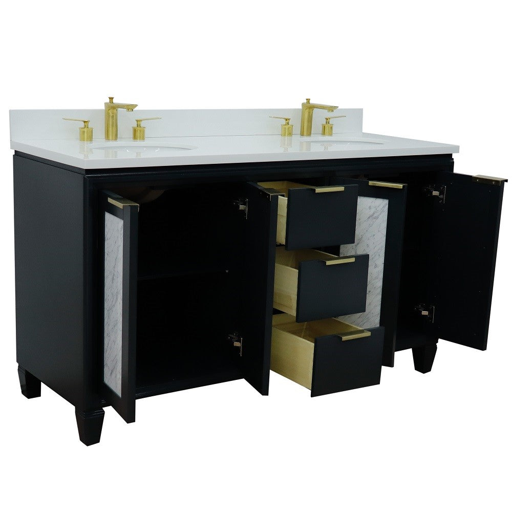 Bellaterra Home 61" Double sink vanity in Black finish with Black galaxy granite and oval sink - Luxe Bathroom Vanities