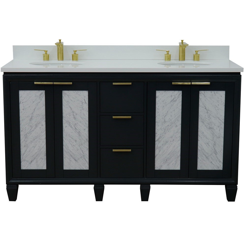 Bellaterra Home 61" Double sink vanity in Black finish with Black galaxy granite and oval sink - Luxe Bathroom Vanities