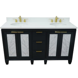 Bellaterra Home 61" Double sink vanity in Black finish with Black galaxy granite and oval sink - Luxe Bathroom Vanities