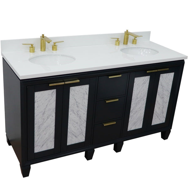 Bellaterra Home 61" Double sink vanity in Black finish with Black galaxy granite and oval sink - Luxe Bathroom Vanities