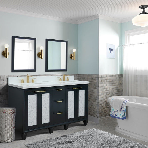 Bellaterra Home 61" Double sink vanity in Black finish with Black galaxy granite and rectangle sink - Luxe Bathroom Vanities