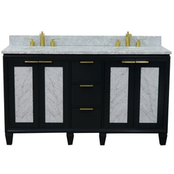 Bellaterra Home 61" Double sink vanity in Black finish with Black galaxy granite and oval sink - Luxe Bathroom Vanities