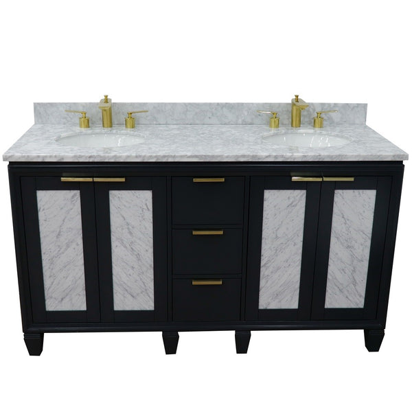 Bellaterra Home 61" Double sink vanity in Black finish with Black galaxy granite and oval sink - Luxe Bathroom Vanities