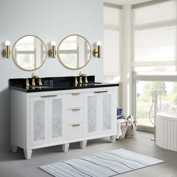 Bellaterra Home 61" Double sink vanity in Black finish with Black galaxy granite and oval sink - Luxe Bathroom Vanities