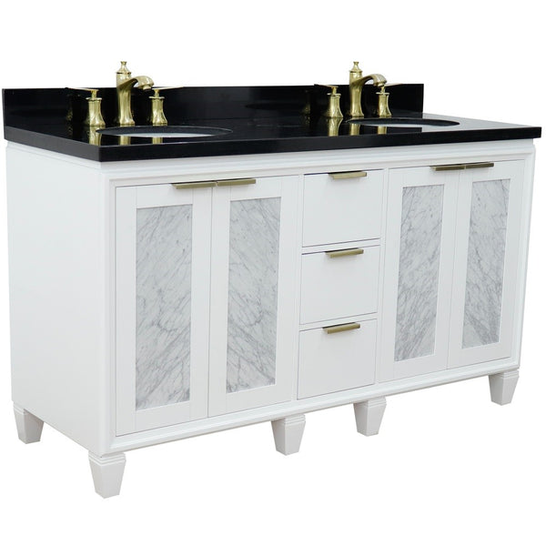 Bellaterra Home 61" Double sink vanity in Black finish with Black galaxy granite and oval sink - Luxe Bathroom Vanities