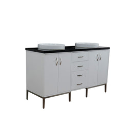 Bellaterra Home 61" Double sink vanity in White finish with Black galaxy granite and round sink - Luxe Bathroom Vanities