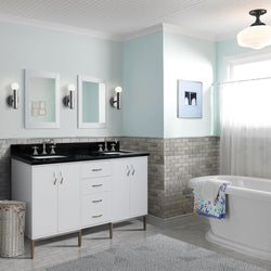 Bellaterra Home 61" Double sink vanity in White finish with Black galaxy granite and rectangle sink - Luxe Bathroom Vanities