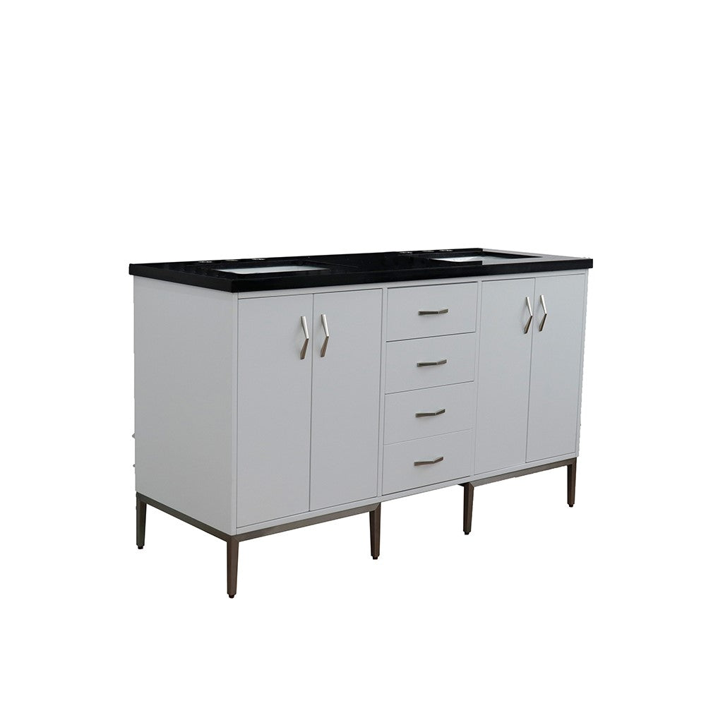 Bellaterra Home 61" Double sink vanity in White finish with Black galaxy granite and rectangle sink - Luxe Bathroom Vanities