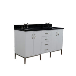 Bellaterra Home 61" Double sink vanity in White finish with Black galaxy granite and rectangle sink - Luxe Bathroom Vanities