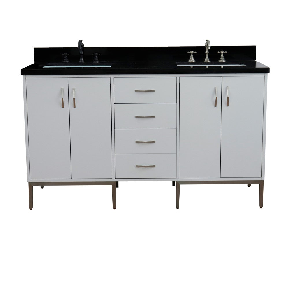 Bellaterra Home 61" Double sink vanity in White finish with Black galaxy granite and rectangle sink - Luxe Bathroom Vanities