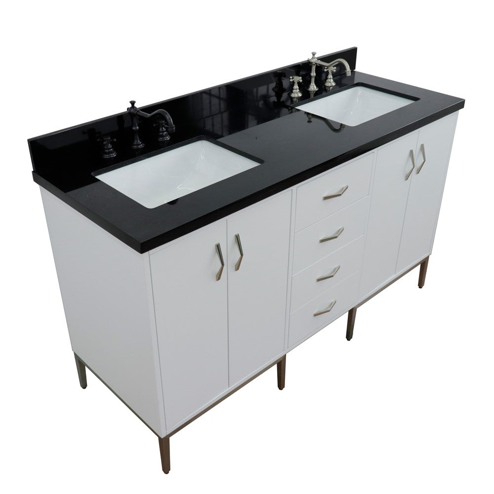 Bellaterra Home 61" Double sink vanity in White finish with Black galaxy granite and rectangle sink - Luxe Bathroom Vanities