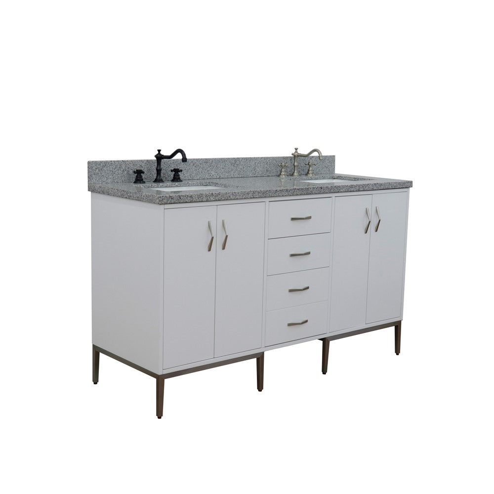 Bellaterra Home 61" Double sink vanity in White finish with Black galaxy granite and rectangle sink - Luxe Bathroom Vanities