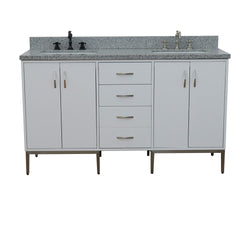 Bellaterra Home 61" Double sink vanity in White finish with Black galaxy granite and rectangle sink - Luxe Bathroom Vanities