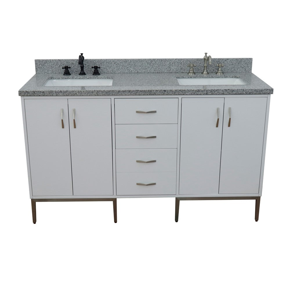 Bellaterra Home 61" Double sink vanity in White finish with Black galaxy granite and rectangle sink - Luxe Bathroom Vanities