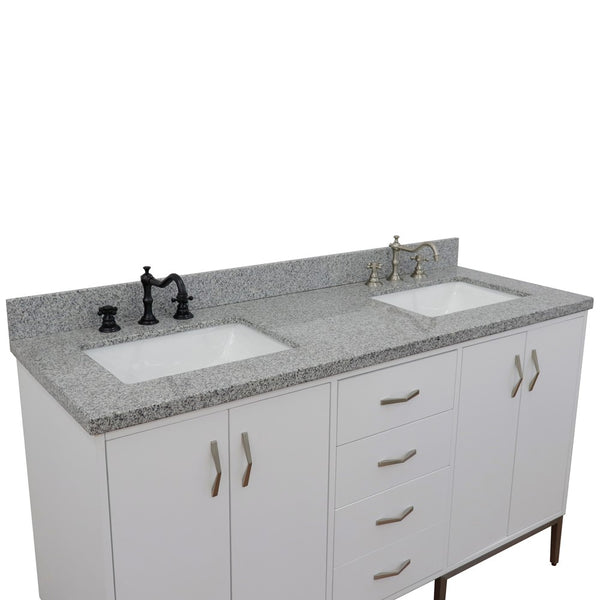 Bellaterra Home 61" Double sink vanity in White finish with Black galaxy granite and rectangle sink - Luxe Bathroom Vanities