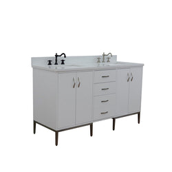 Bellaterra Home 61" Double sink vanity in White finish with Black galaxy granite and rectangle sink - Luxe Bathroom Vanities