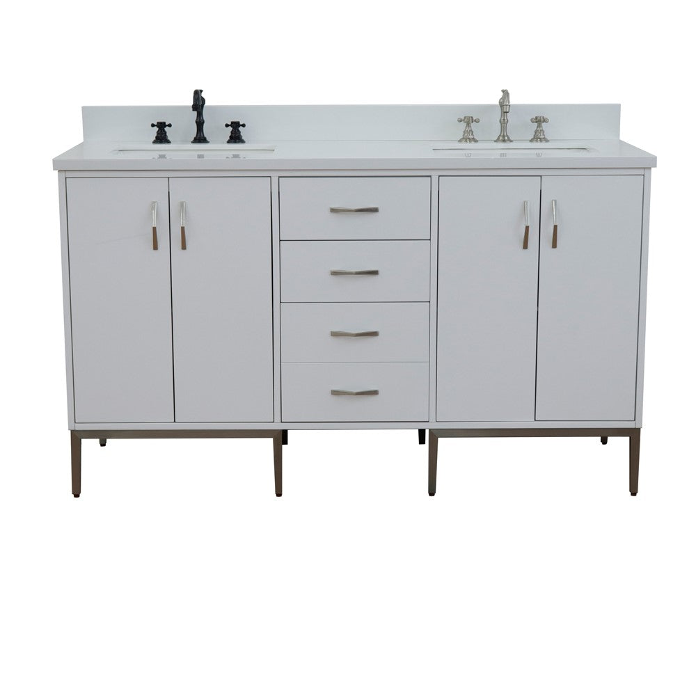 Bellaterra Home 61" Double sink vanity in White finish with Black galaxy granite and rectangle sink - Luxe Bathroom Vanities